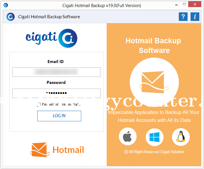 Cigati Hotmail Backup Screenshots